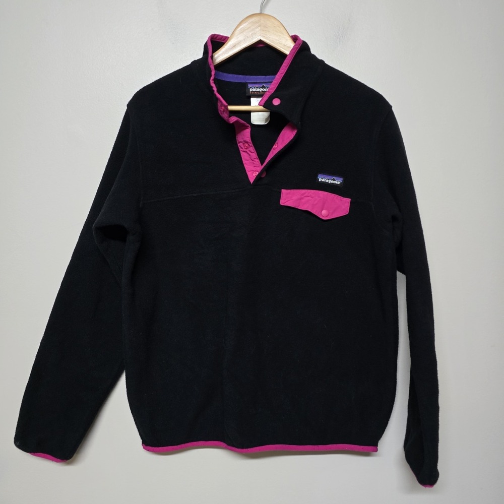 Patagonia Synchilla Snap T Fleece Jacket‎ Womens Size Medium Black Pink Gorpcore